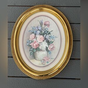 HOMCO Home Interiors Vintage Floral Framed Print In Gold Frame 23”x19”